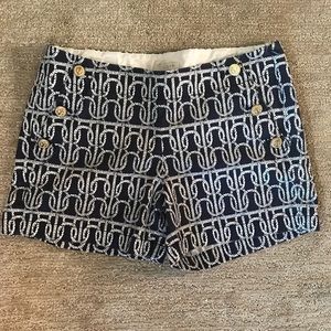 JCrew Nautical Print Navy Chino Short Gold Buttons